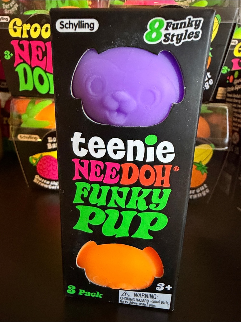 Teenie NeeDoh Funky Pup 3-Pack - Purple & Orange Authentic